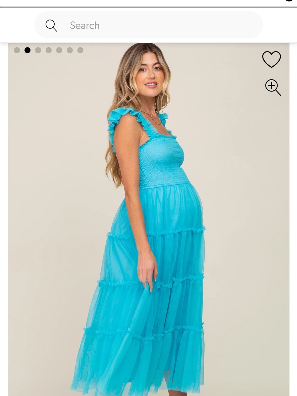Pinkblush Turquoise Smocked Mesh Ruffle Accent Maternity Midi Dress